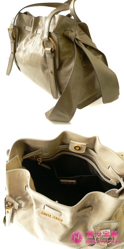 ミュウミュウ miumiu ショルダーバッグ リボン×巾着デザイン レザー ベージュ(POMICE) RR1312 VIT.LUX